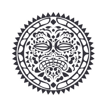 Polynesian tattoo design mask. Frightening masks in the Polynesian native ornament, isolated on white, vector illustration