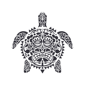 Turtle in Tribal Polynesian tattoo style. Turtle shell mask. Maori and Polynesian culture pattern. Isolated. Vector illustration.
