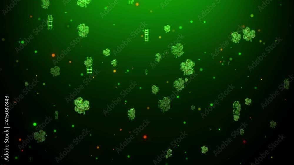 Poster abstract motion shiny floral emerald green metal three leafed clover particles symbol 3d rendering a