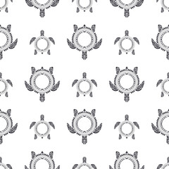 Seamless pattern with Maori sea turtles pattern. Polynesian tribal pattern. Seamless vector background.