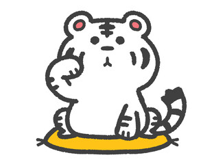 招き猫風の寅　2022年の干支　ホワイトタイガー