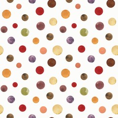 Simple seamless pattern of multicolored circles on a white background.
