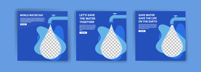 World water day. Social media templates for world water day. Education recognizes the benefits of water for life. Prevent water pollution for the future of the world.