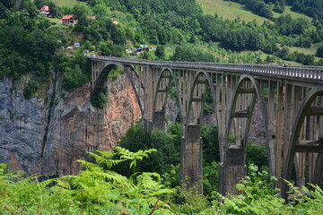 Fototapeta na wymiar Die Tara-Brücke über den Fluss Tara im Durmitor Nationalpark in Montenegro im Sommer