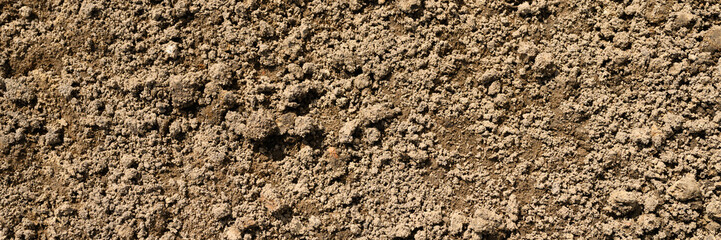 background texture from the loose surface of the sand and earth soil. top view. banner