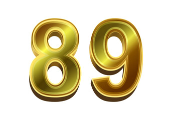 3d golden number 89  isolated on white background