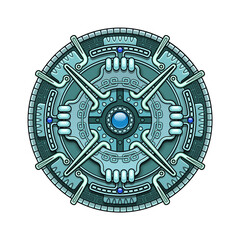 Ethnic circle element in mayan and some aztec calendar ornaments style. Vector illustration isolated on white