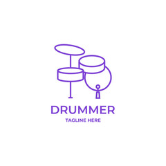 Simple and minimalist line art drum set logo