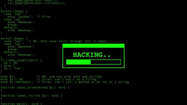 Hacking Loading bar animation with green code animation