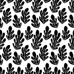 Floral seamless pattern with monochrome exotic leaves, modern background. Tropic black and white branches. Fashion vector stock illustration for wallpaper, posters, card, fabric, textile.