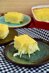 Traditional baked sweet coconut cassava cake