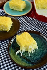 Traditional baked sweet coconut cassava cake