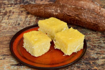 Traditional baked sweet coconut cassava cake