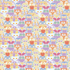 Fototapeta na wymiar Seamless doodle owl pattern. Cute print for kids, scrap and other