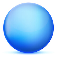 Glass blue ball or precious pearl. Glossy realistic ball, 3D abstract vector illustration highlighted on a white background. Big metal bubble with shadow.