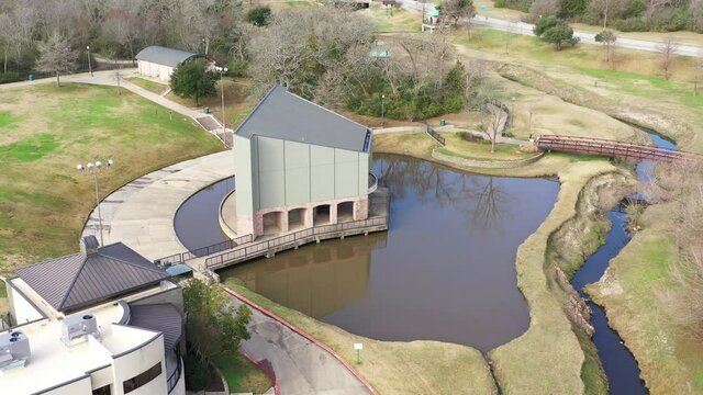 Ampitheater Stage with Pond and Creek Behind, College Station, Texas, USA