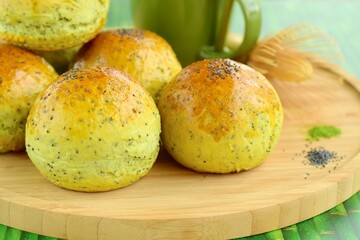 Matcha green tea poppy seed bread buns