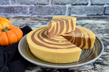 Pumpkin Chocolate Agar Agar Pudding with Zebra Pattern