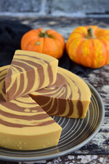 Pumpkin Chocolate Agar Agar Pudding with Zebra Pattern