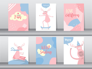 Fototapeta na wymiar Set of cute animals poster, template, cards ,animal,Vector illustrations 