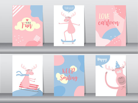 Set of cute animals poster, template, cards ,animal,Vector illustrations 