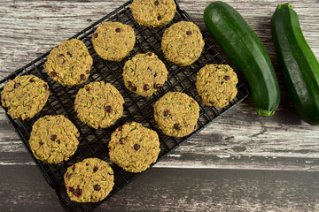Obraz na płótnie Canvas Zucchini chocolate chip oat cookies 