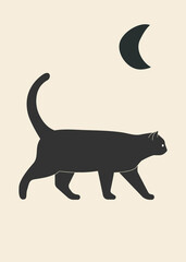 Cat and moon poster vector illustration