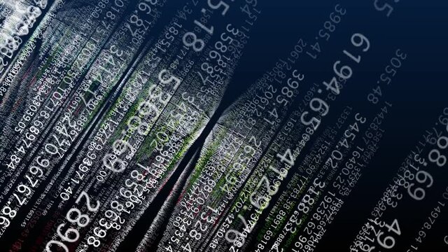 big data, Large database Processing On a blue background And the number of numbers is moving in a growing direction.