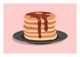 Pancake stack with syrup toppings. Simple flat illustration