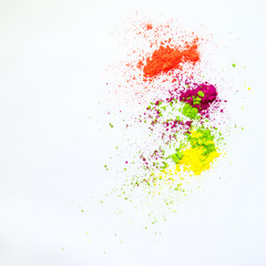 Fototapeta na wymiar Splash of dry powder colors on white background. Assorted color samples.