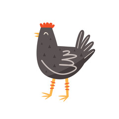Black hen, bird, domestic animal. Farm, countryside life. Eco food production. Illustration, design element.