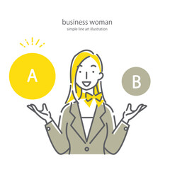 ビジネスウーマンのシンプルでおしゃれな線画イラスト素材　選択肢　二択　オプション