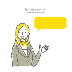 ビジネスウーマンのシンプルでおしゃれな線画イラスト素材　案内する