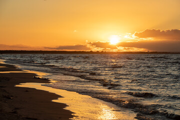 Beauty sunset view from beach in Jantar. Pomeriania, Poland