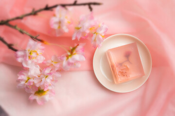 桜色のゼリー　Japanese sweets spring cherry jelly 