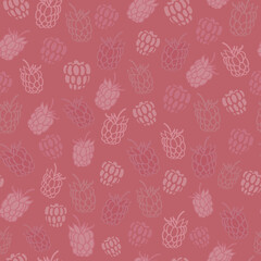 Vector red raspberries seamless background pattern.