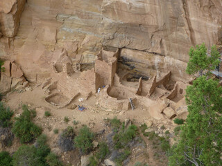 Landscape view of the Anasazi cliff dwellings at Mesa Verde National Park