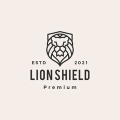 lion shield hipster vintage logo vector icon illustration