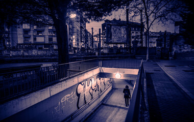 puente en paseo junto al rio en invierno