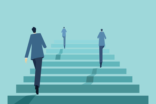 Businessmen climbing up the stepson success
