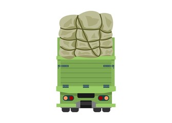Over loaded truck. Simple flat illustration. Rear view.