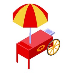 Cart with fast food icon. Isometric of cart with fast food vector icon for web design isolated on white background