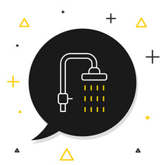 Line Shower head with water drops flowing icon isolated on white background. Colorful outline concept. Vector.