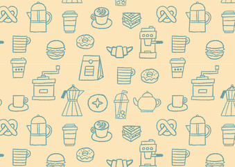 手書きカフェの模様_シームレス05