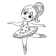 Little girl ballerina. Child in a tutu skirt and pointe shoes. Ballet. Vector illustration in cartoon style isolated on white background.