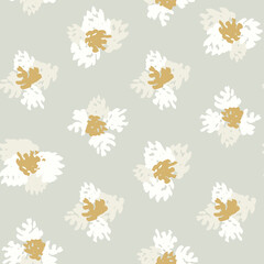 Simple floral pattern with flowers that looks like sunny-side-up eggs in white and yellow on mint. Seamless vector. Great for home décor, fabric, wallpaper, gift-wrap, stationery, and design projects.