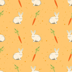 Seamless Pattern of Cartoon Rabbit. Funny cartoon seamless pattern for children background.