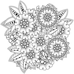 Mehndi flower for henna, mehndi, tattoo, decoration. decorative ornament in ethnic oriental style. doodle ornament. outline hand draw illustration. coloring book page.