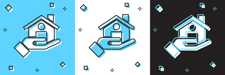 Set Realtor icon isolated on blue and white, black background. Buying house. Vector.