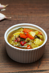 Portion of vegetable soup. Homemade dinner.